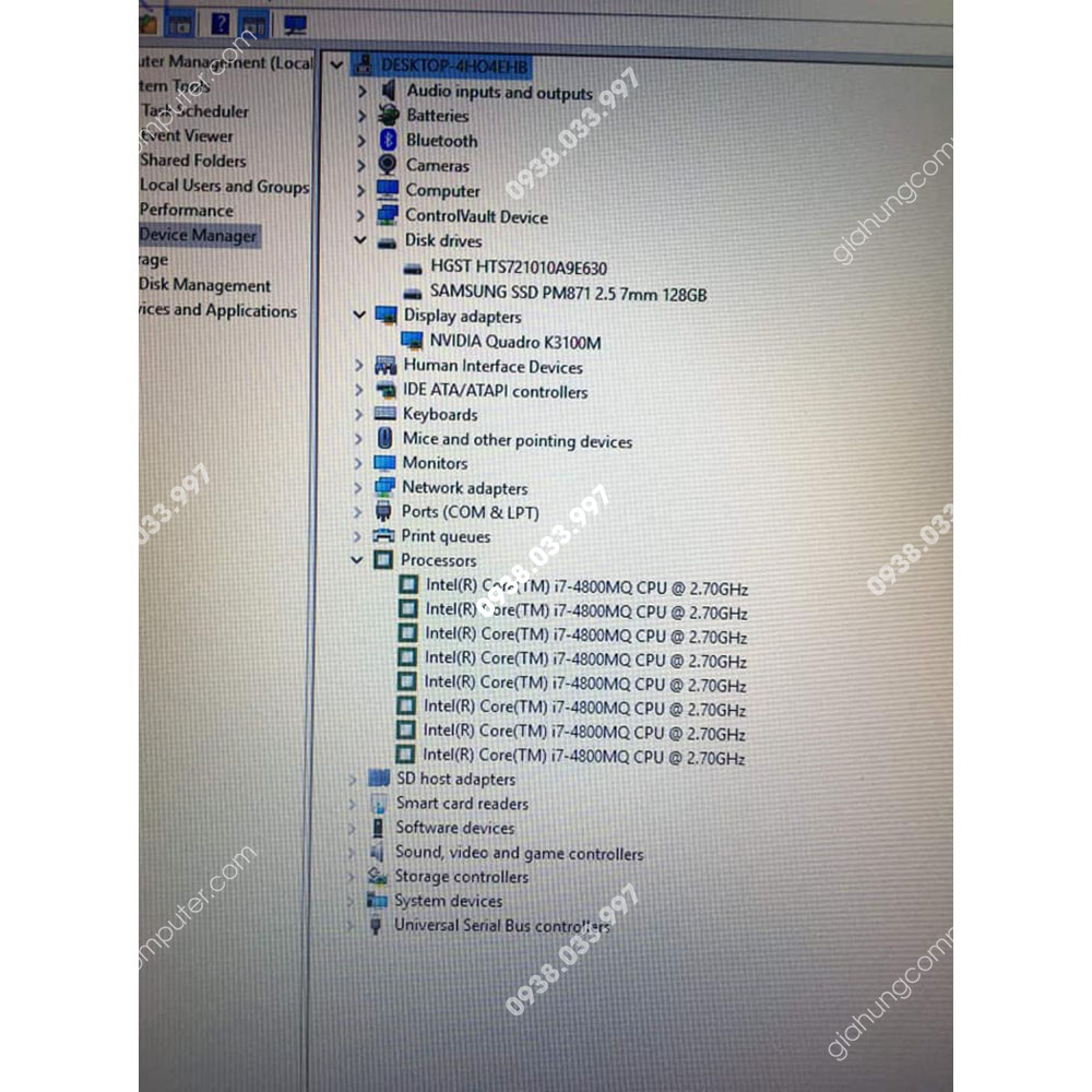 Laptop cũ Dell Precision M6800 Core i7 4810MQ RAM 16GB SSD 256GB K3100 HDD 1.000Gb 17.3''- GH339